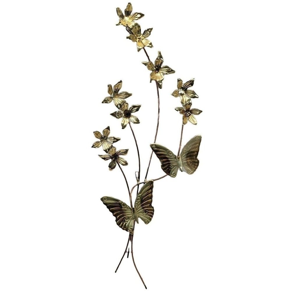 Home Interiors Wall Decor Gold Metal Butterfly Floral Vintage MCM 26 Inch